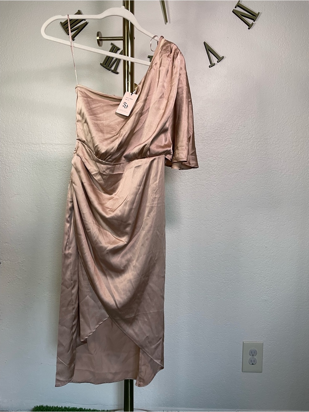 Sincerely Jules Satin Draped Midi Dress in Pink Size Medium NWT